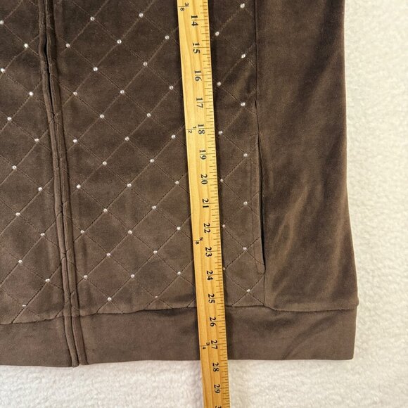 Quacker Factory Velour Zip Vest Rhinestones Pockets Western Rodeo Brown Sz L NEW - Picture 11 of 11